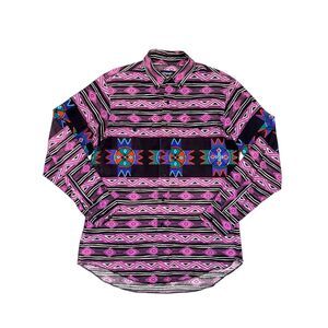Vtg Wrangler Western Aztec Shirt Men’s Medium Cowboy Cut X-Long Tails 80s 90s